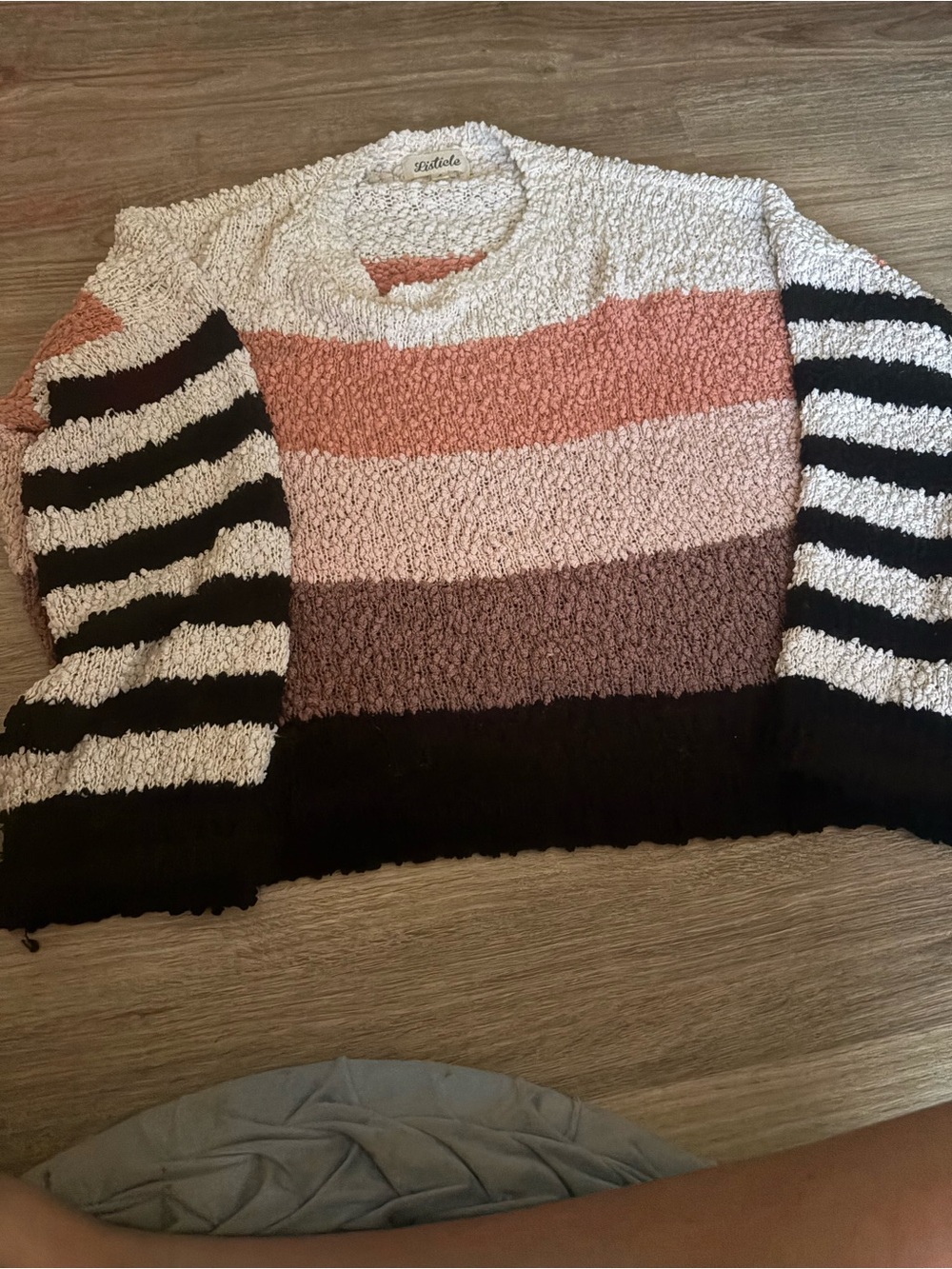 Cozy Striped Bouclé Sweater in Pink, Cream & Black